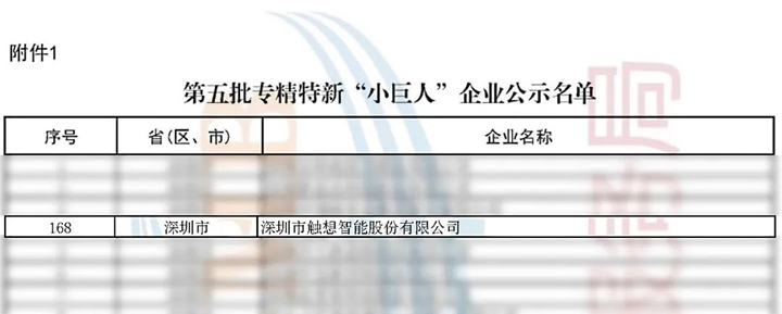 觸想上榜第五批專精特新“小巨人”企業(yè)名單